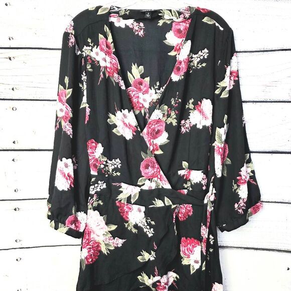 Torrid Black Floral High-Low Kimono Cardigan Size 2 - Picture 3 of 8
